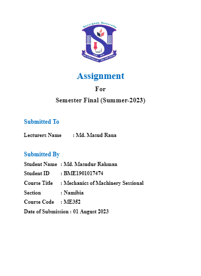 sonargaon university assignment cover page